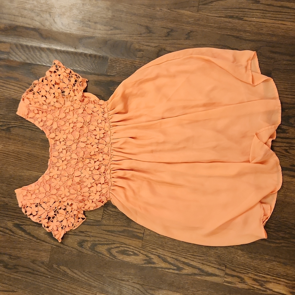 Crochet and Chiffon Peach Babydoll Dress